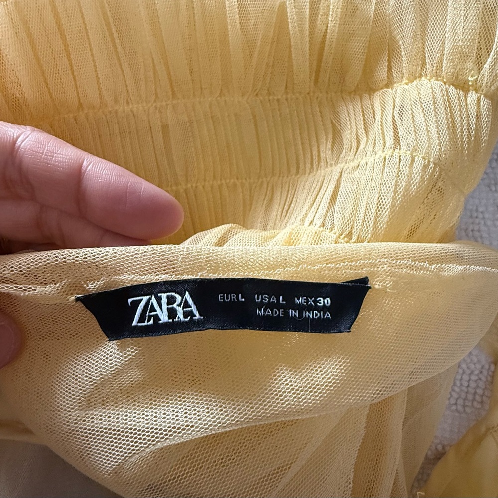 Zara tulle yellow midi ruffle dress Large - Picture 5 of 7